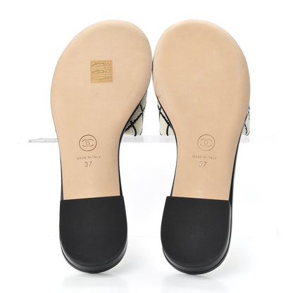 Chanel Pearl Embroidery Flat Sandals 37 White Black 6 of 11