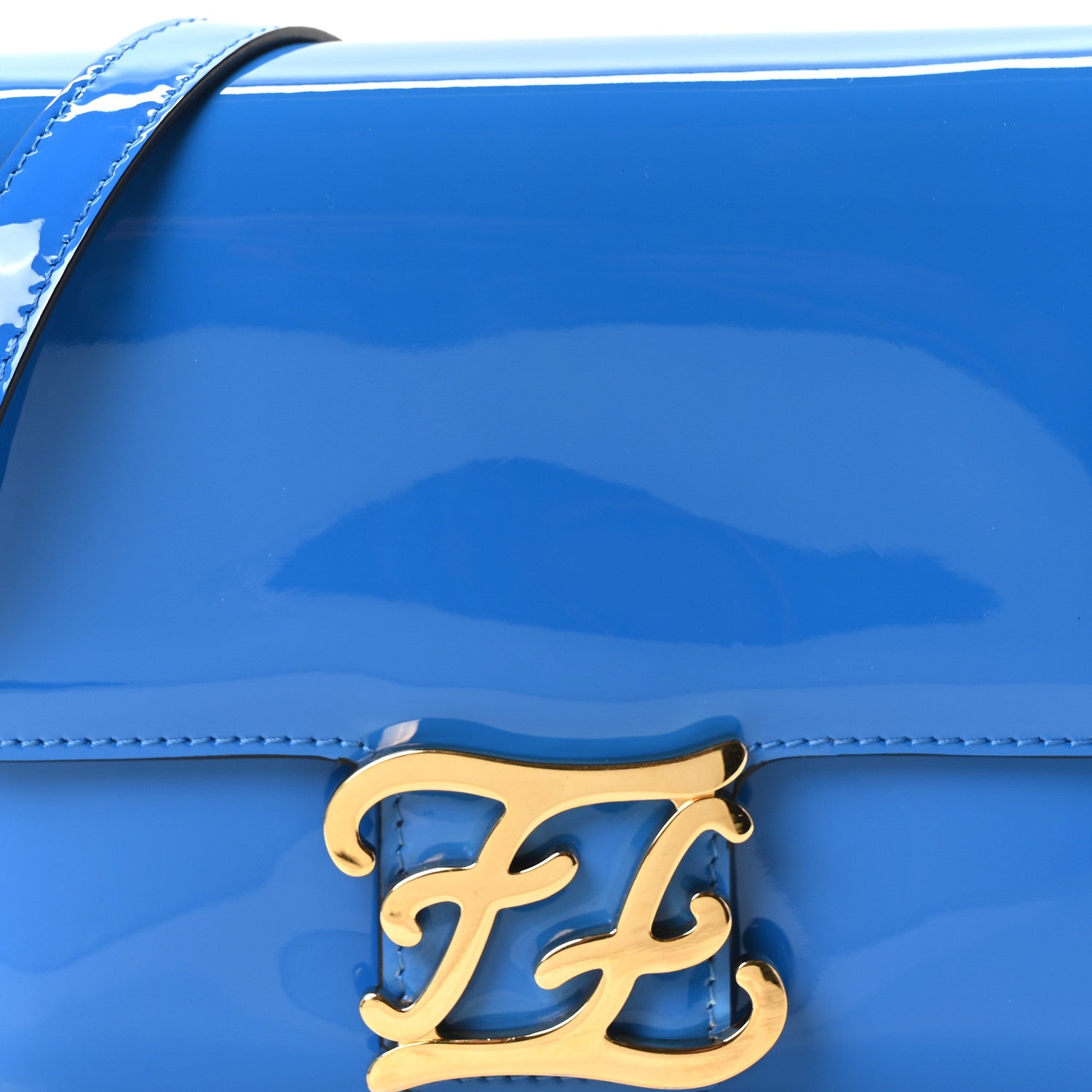 Fendi Vitello Vernice Mou Karligraphy Crossbody Bag Bluette 8 of 10
