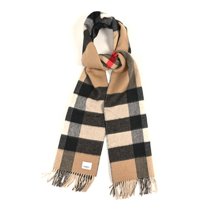 Burberry Cashmere Half Mega Check Monogram TB Reversible Fringe Scarf Black White 1 of 6