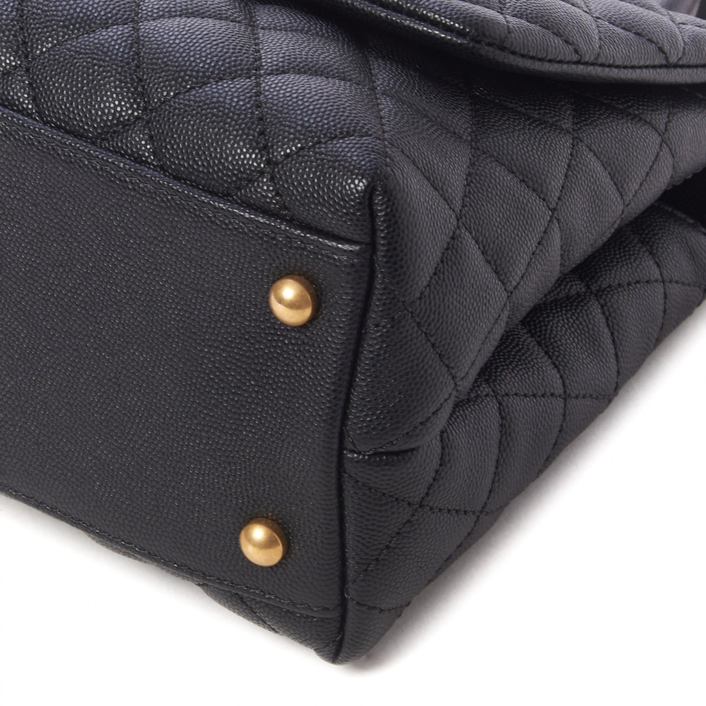 Caviar Quilted Small Coco Handle Flap Black