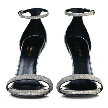 Saint Laurent Glitter Amber 105 Ankle Strap Sandals 38.5 Silver 2 of 8