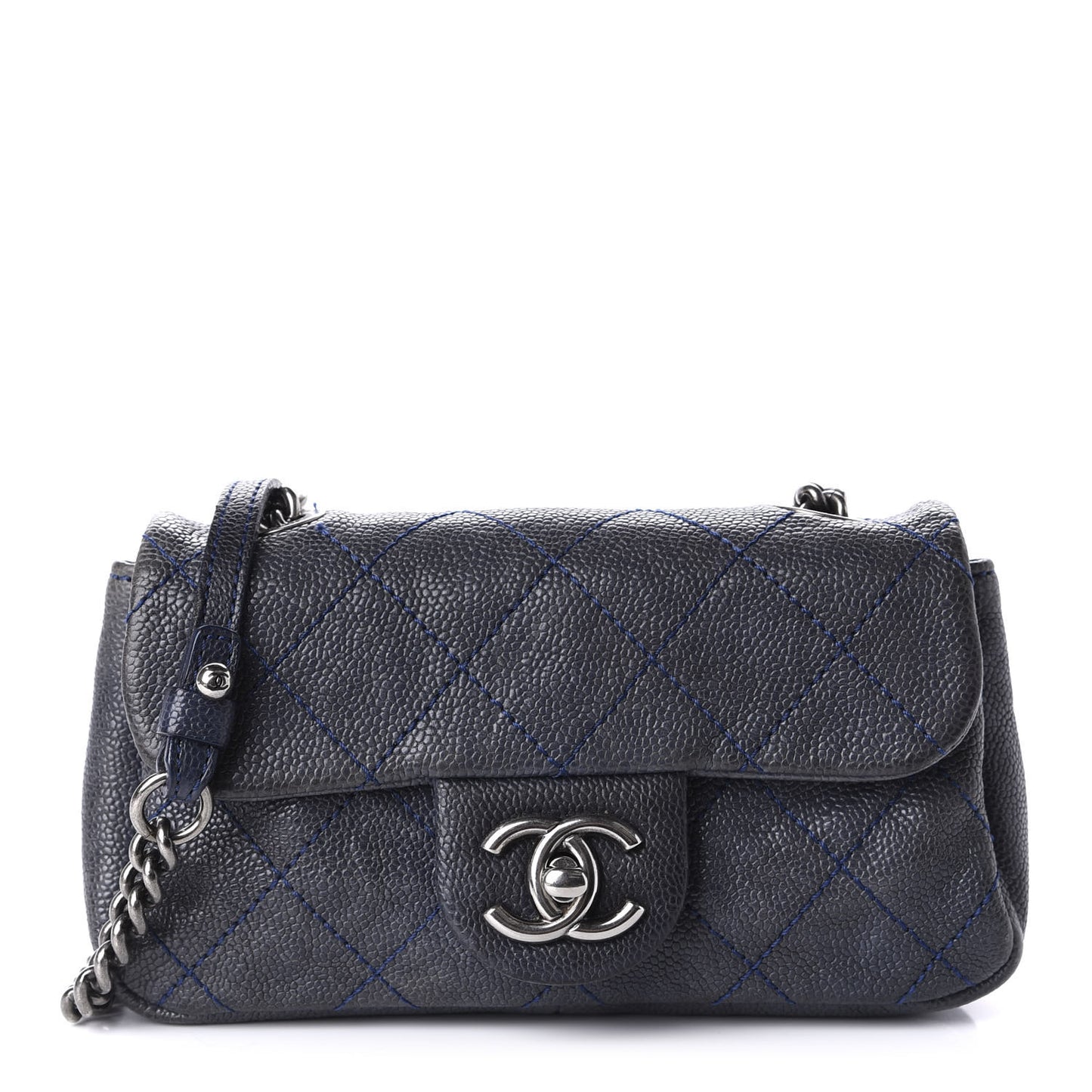 Caviar Quilted Mini Simply CC Flap Blue