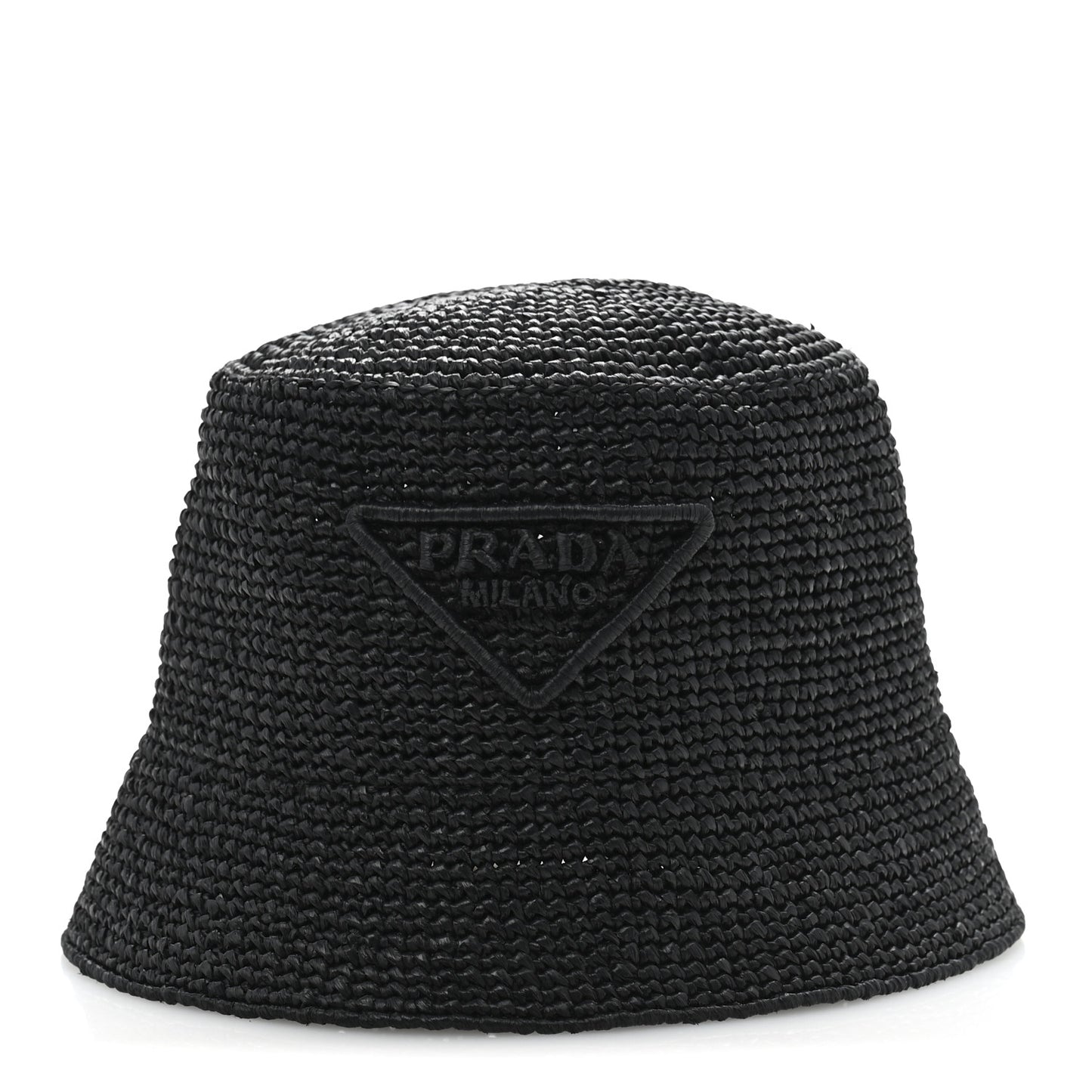Yarn Raffia Effect Crochet Logo Embroidered Womens Bucket Hat S Black