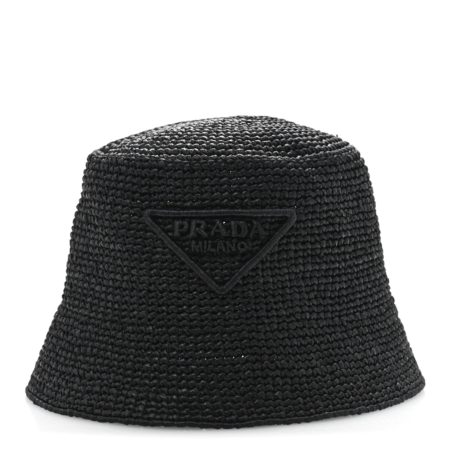 Prada Yarn Raffia Effect Crochet Logo Embroidered Womens Bucket Hat S Black 3 of 8