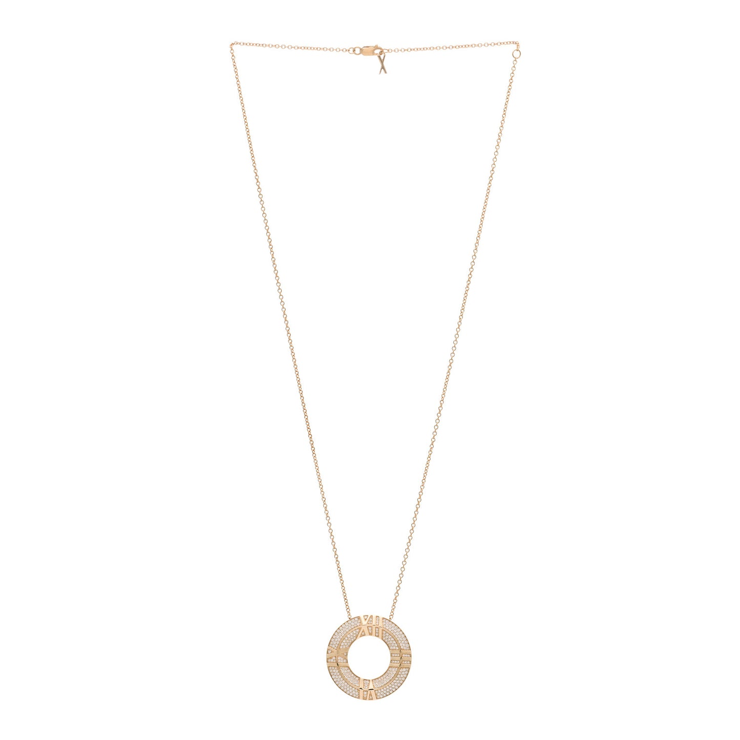 18K Rose Gold Diamond X Closed Circle Pendant Necklace