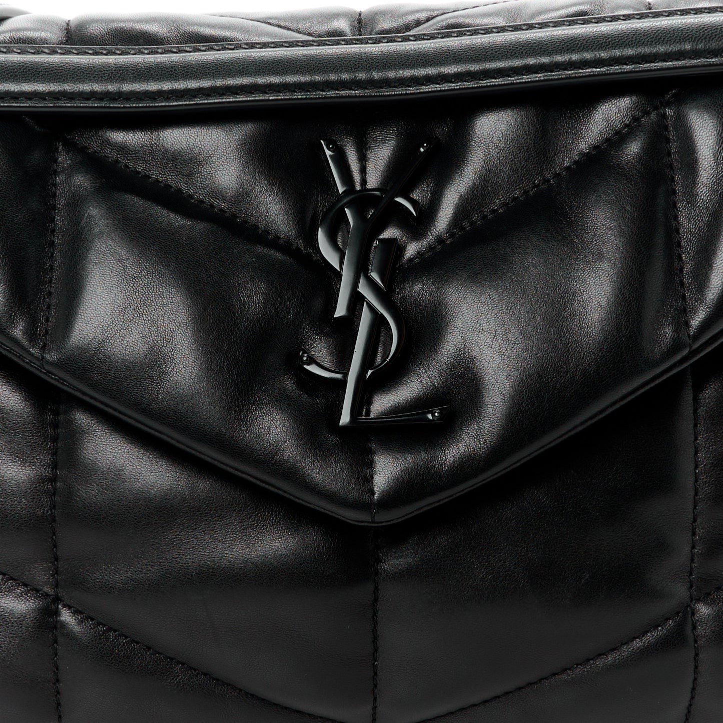 Lambskin Quilted Monogram Monochrome Small Loulou Puffer Chain Satchel Black