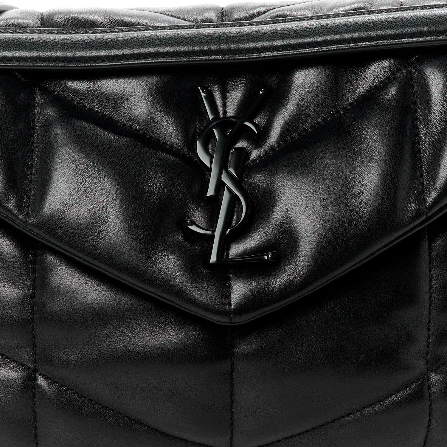 Saint Laurent Lambskin Quilted Monogram Monochrome Small Loulou Puffer Chain Satchel Black 9 of 12