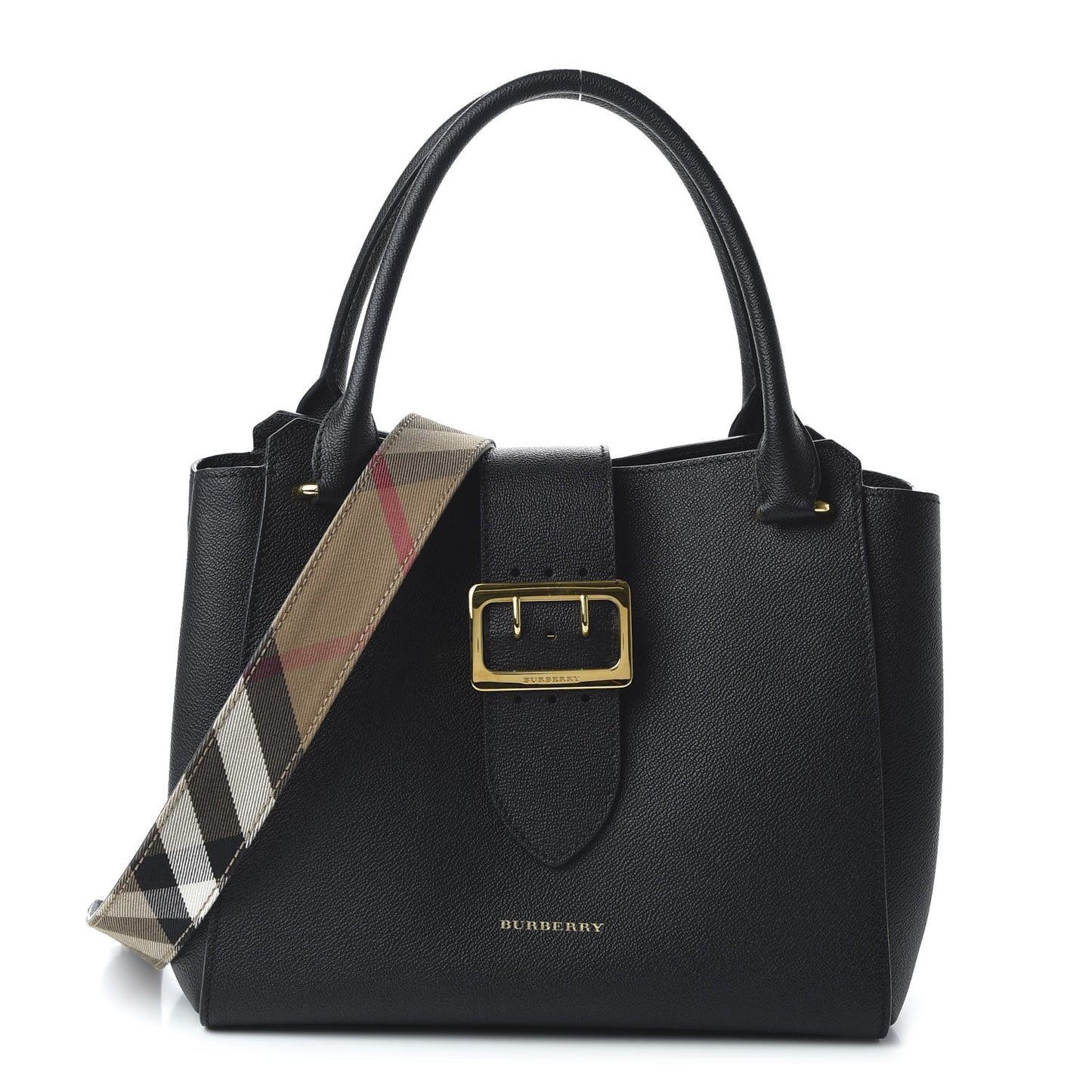 Soft Grain Calfskin Medium Buckle Tote Black