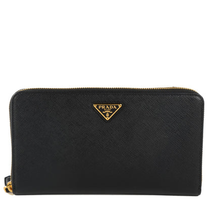 Prada Saffiano Triangle Large Zip Around Travel Wallet Nero Black 1 of 6