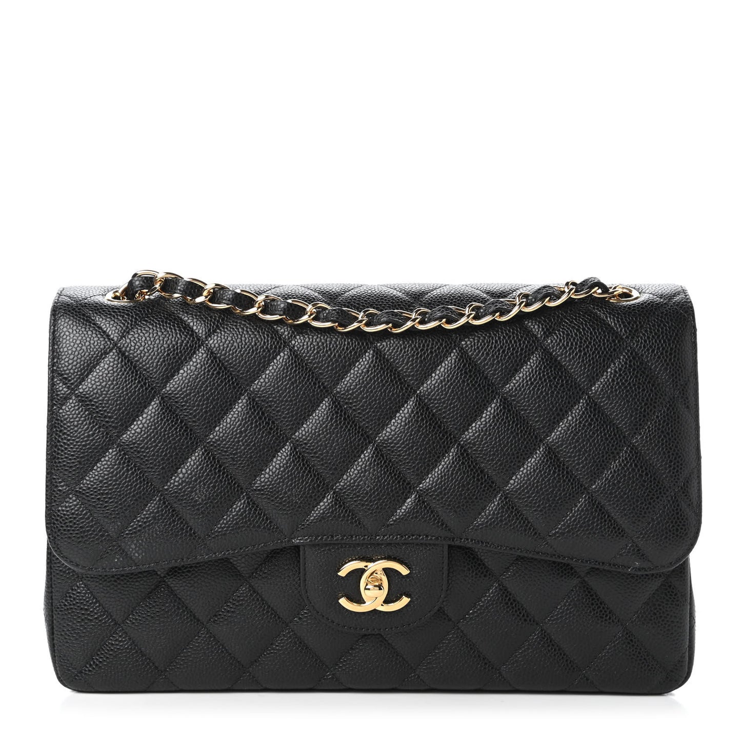 Caviar Quilted Jumbo Double Flap Black