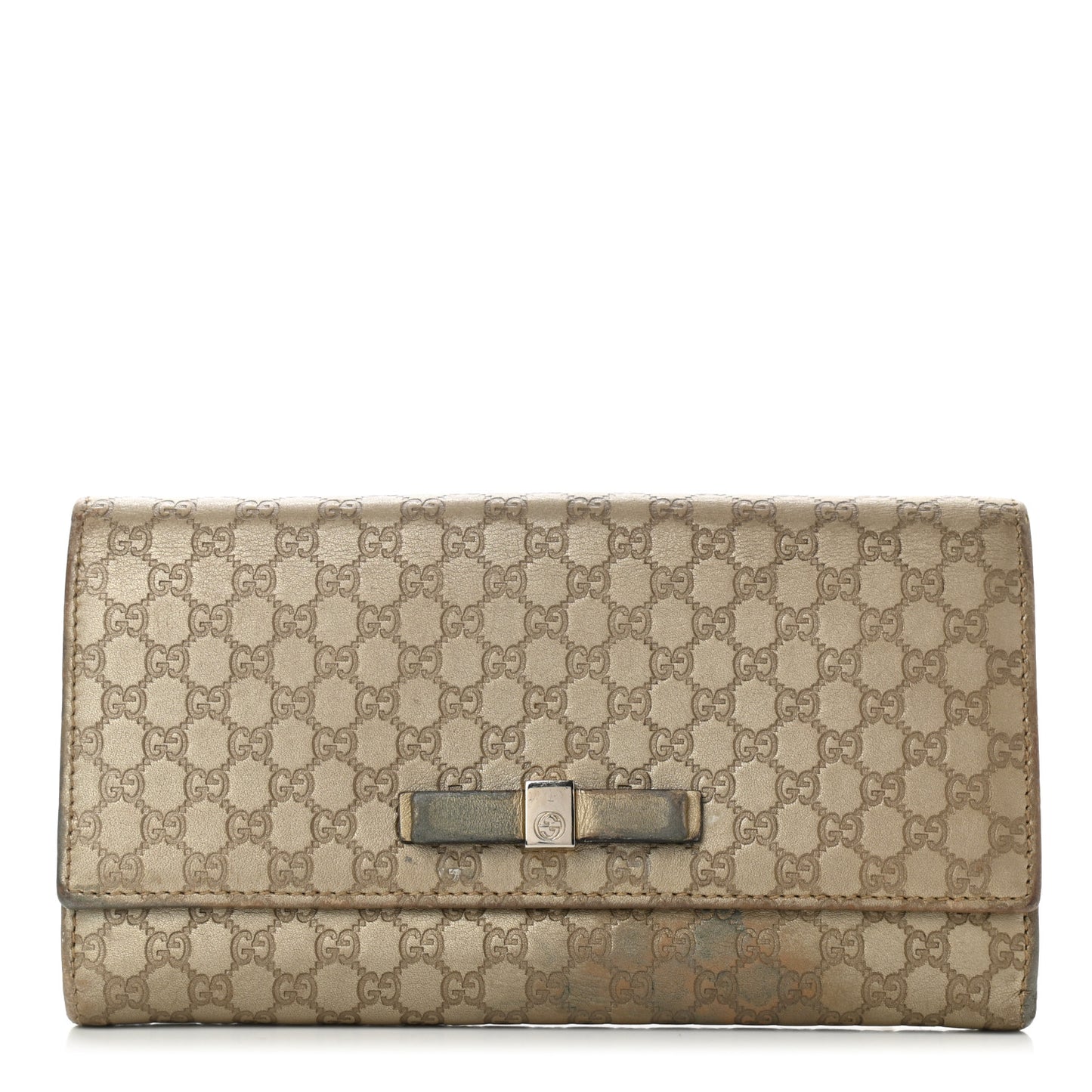 Metallic Microguccissima Bow Continental Wallet Golden Beige