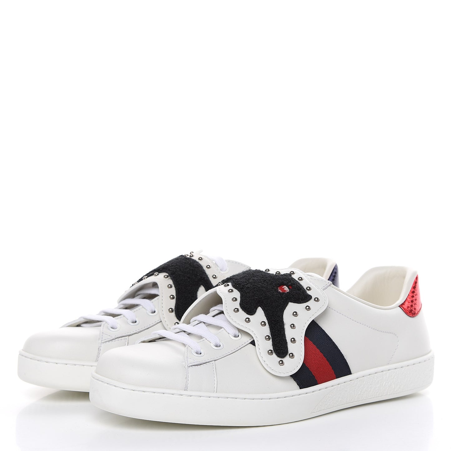 Calfskin Ayers Web Panther Embroidered Mens Ace Sneakers 10 White