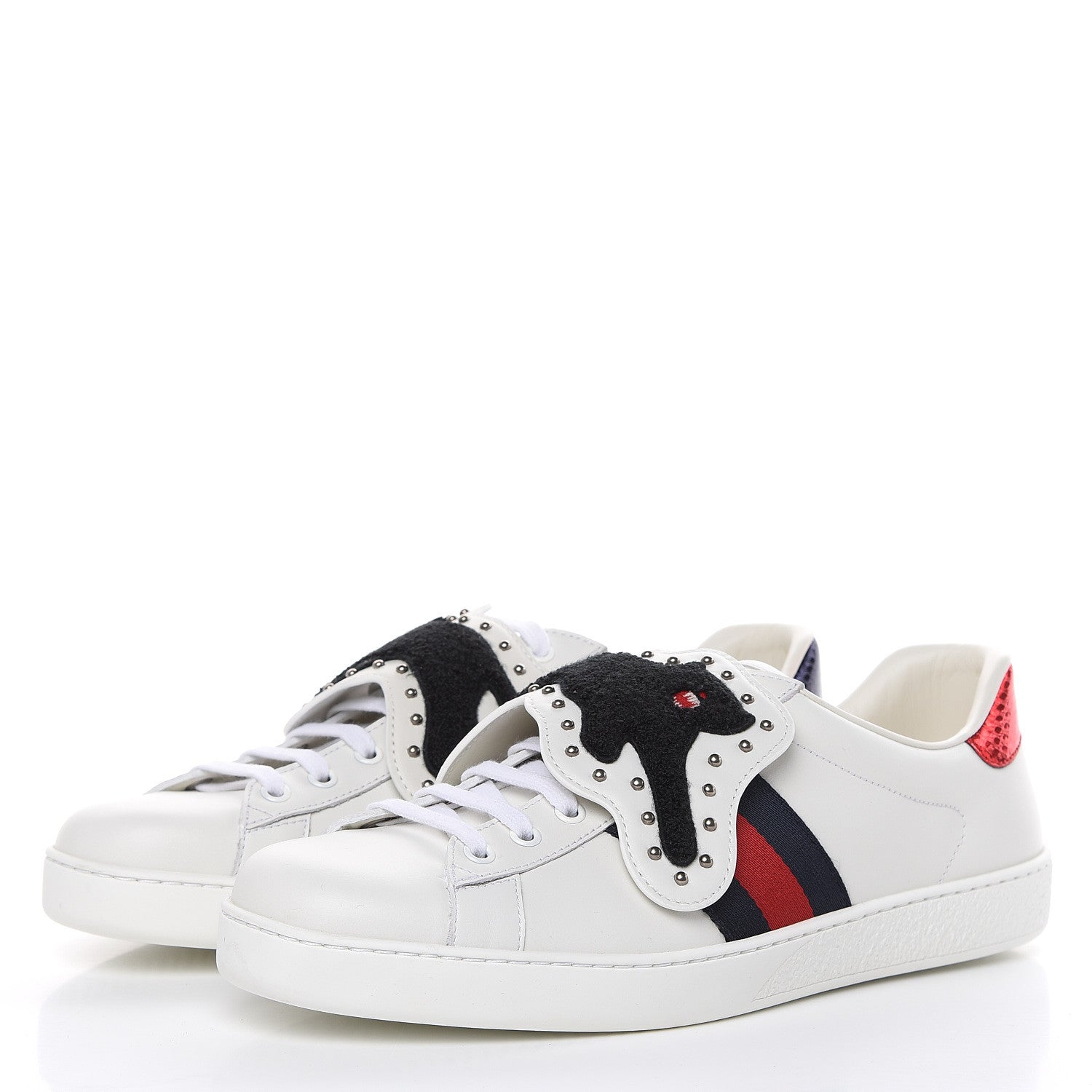 Gucci Calfskin Ayers Web Panther Embroidered Mens Ace Sneakers 10 White 3 of 10