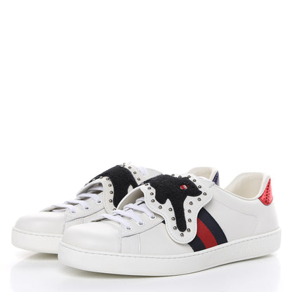 Gucci Calfskin Ayers Web Panther Embroidered Mens Ace Sneakers 10 White 3 of 10