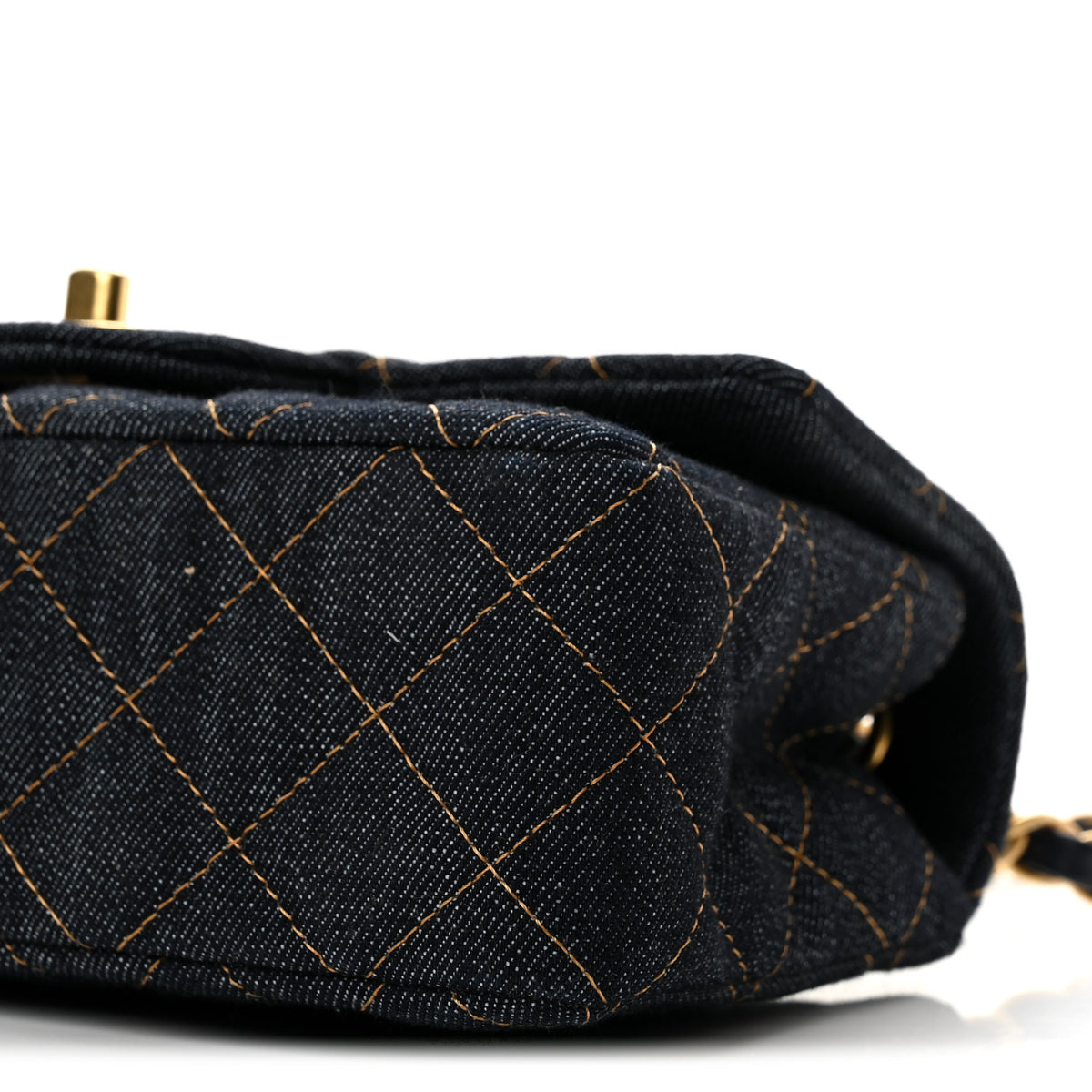 Denim Quilted Mini Rectangular Flap Dark Blue