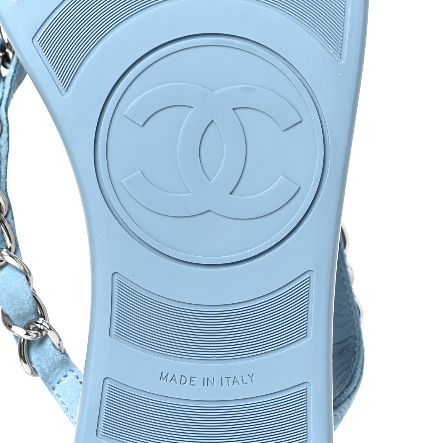 Chanel Suede Calfskin Quilted Chain Thong Sandals 38 Light Blue 6 of 8