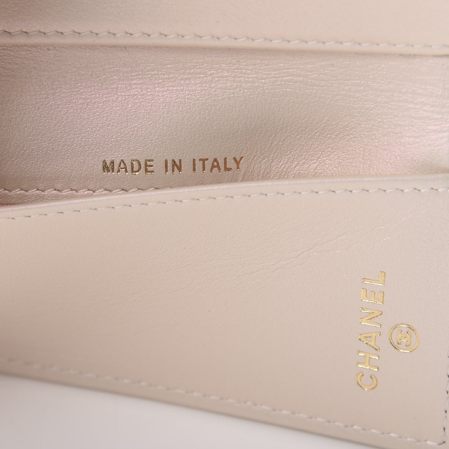 Iridescent Lambskin Quilted Double Flap Wallet Ivory