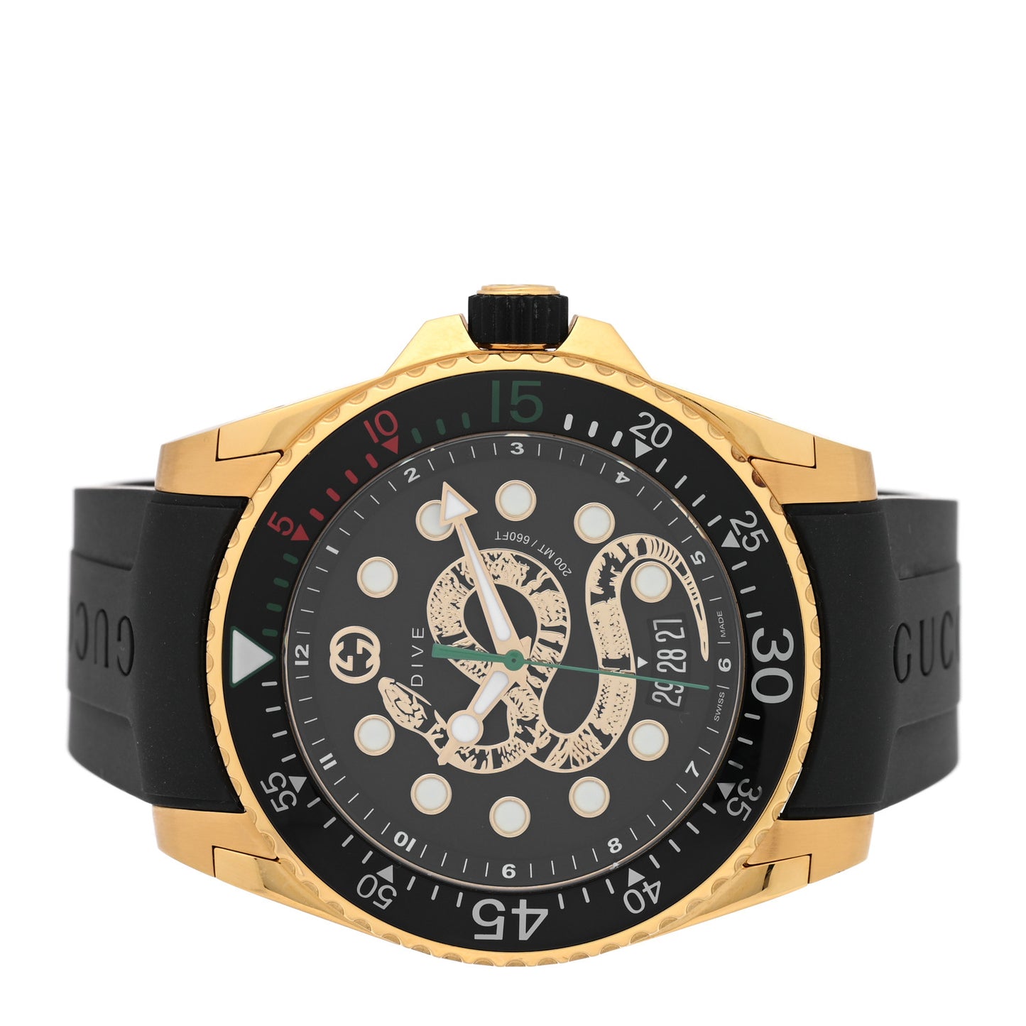 Stainless Steel Rubber 45mm Dive Snake Quartz Watch Black