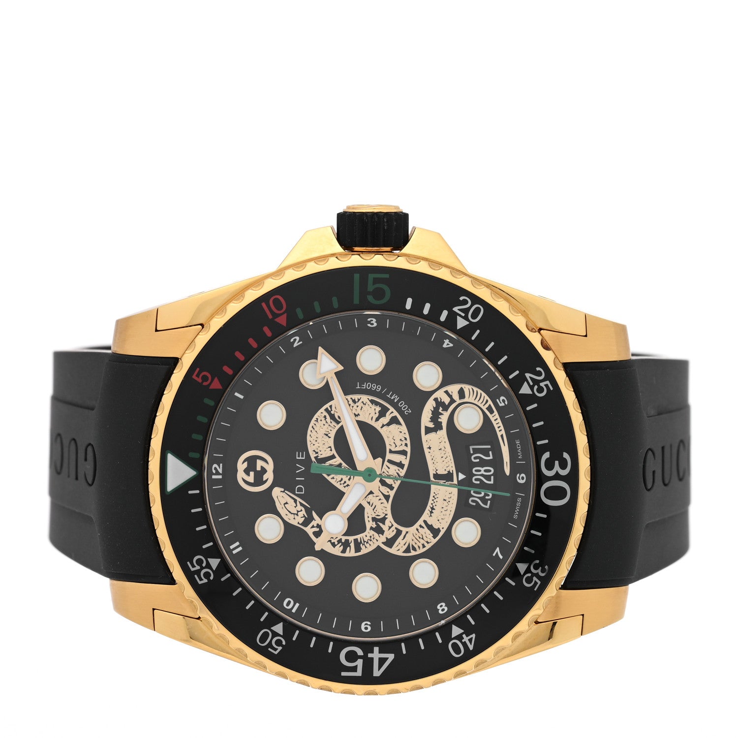 Gucci Stainless Steel Rubber 45mm Dive Snake Quartz Watch Black 2 of 5