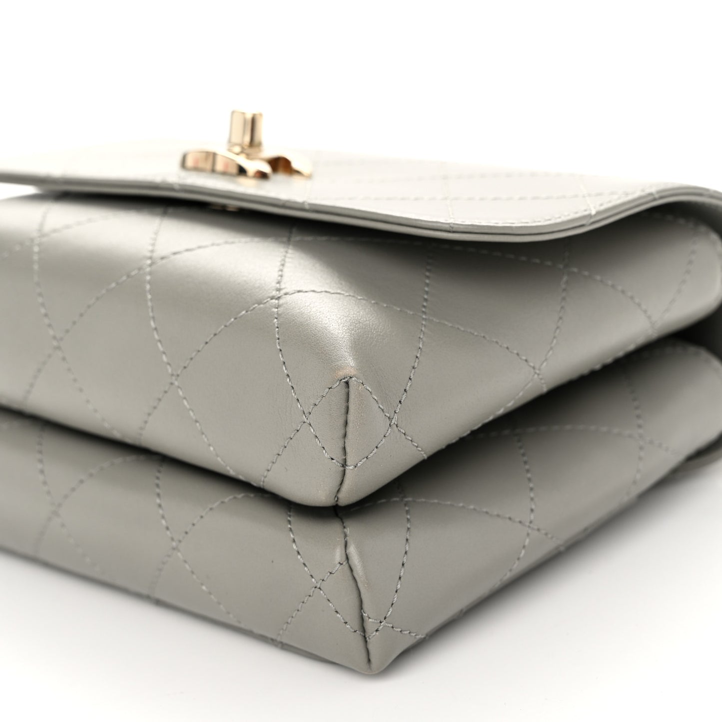 Calfskin Quilted Small Double Pocket Top Handle Flap Grey