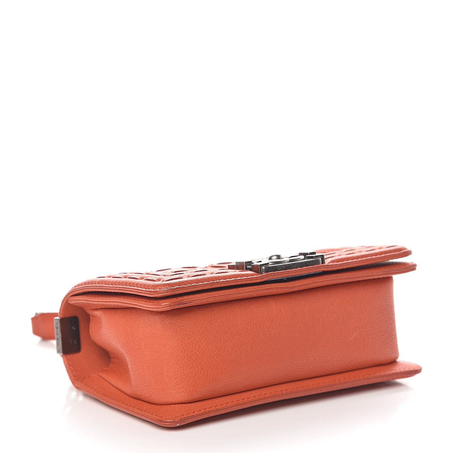 Caviar Stitched Small Boy Flap Dark Orange