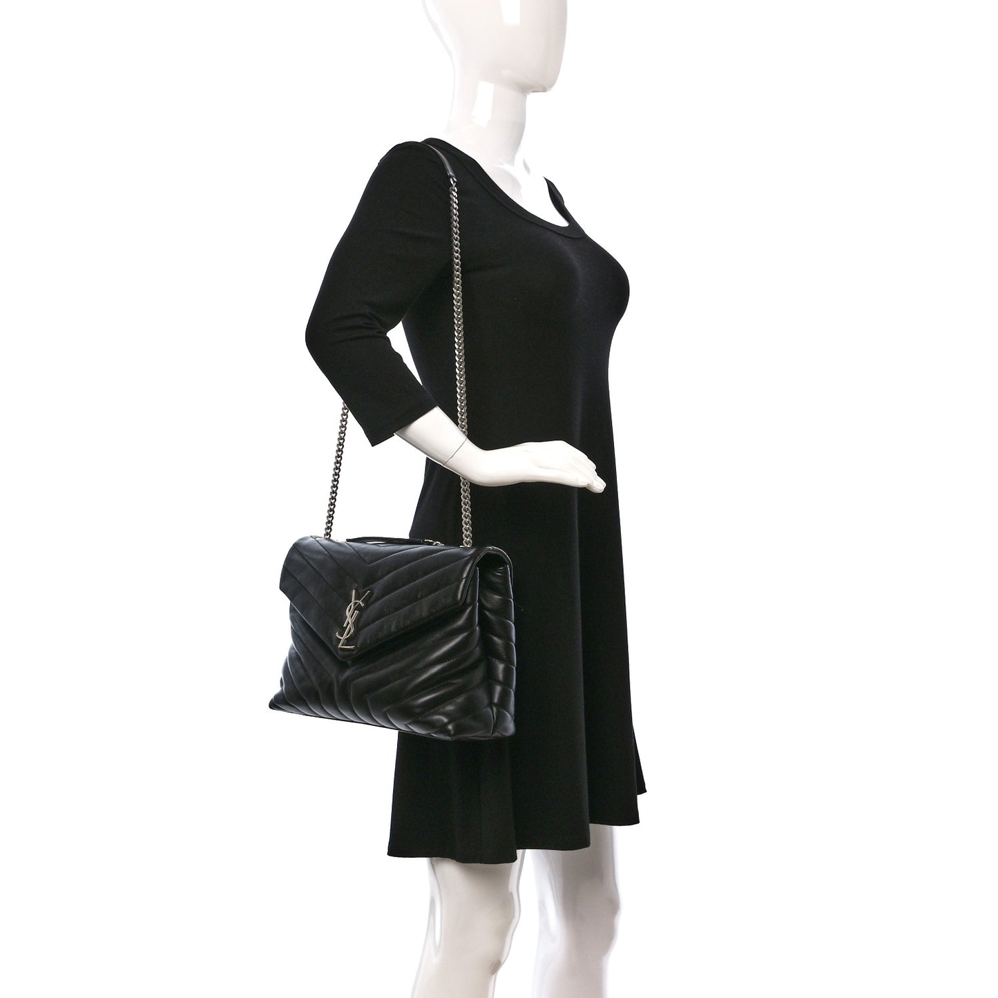 Calfskin Y Quilted Monogram Medium Loulou Chain Satchel Black