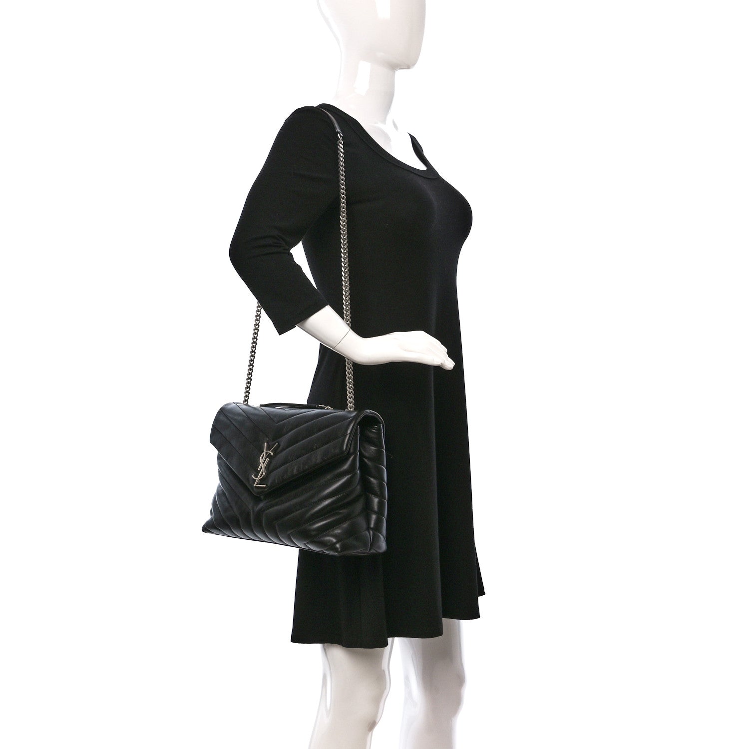 Saint Laurent Calfskin Y Quilted Monogram Medium Loulou Chain Satchel Black 2 of 15
