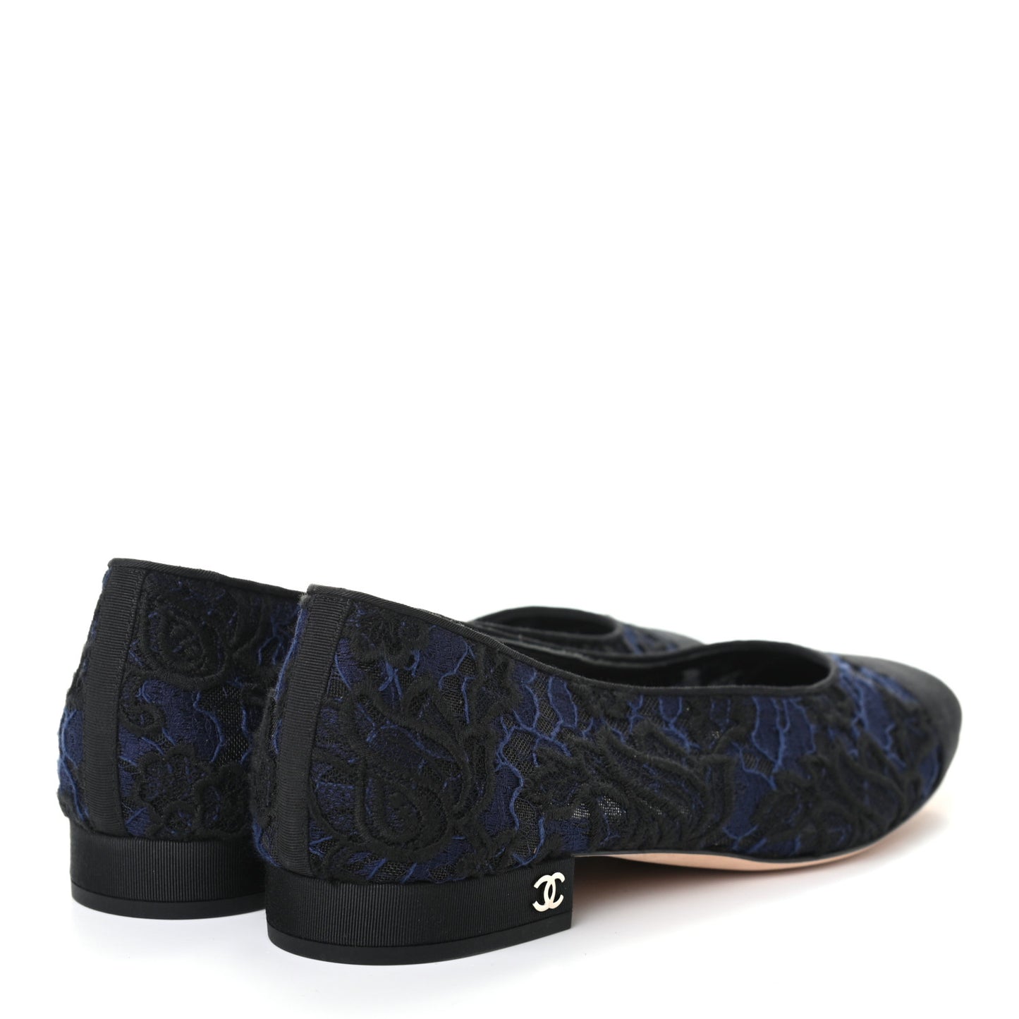 Lace Grosgrain Cap Toe CC Flats 37 Blue Black