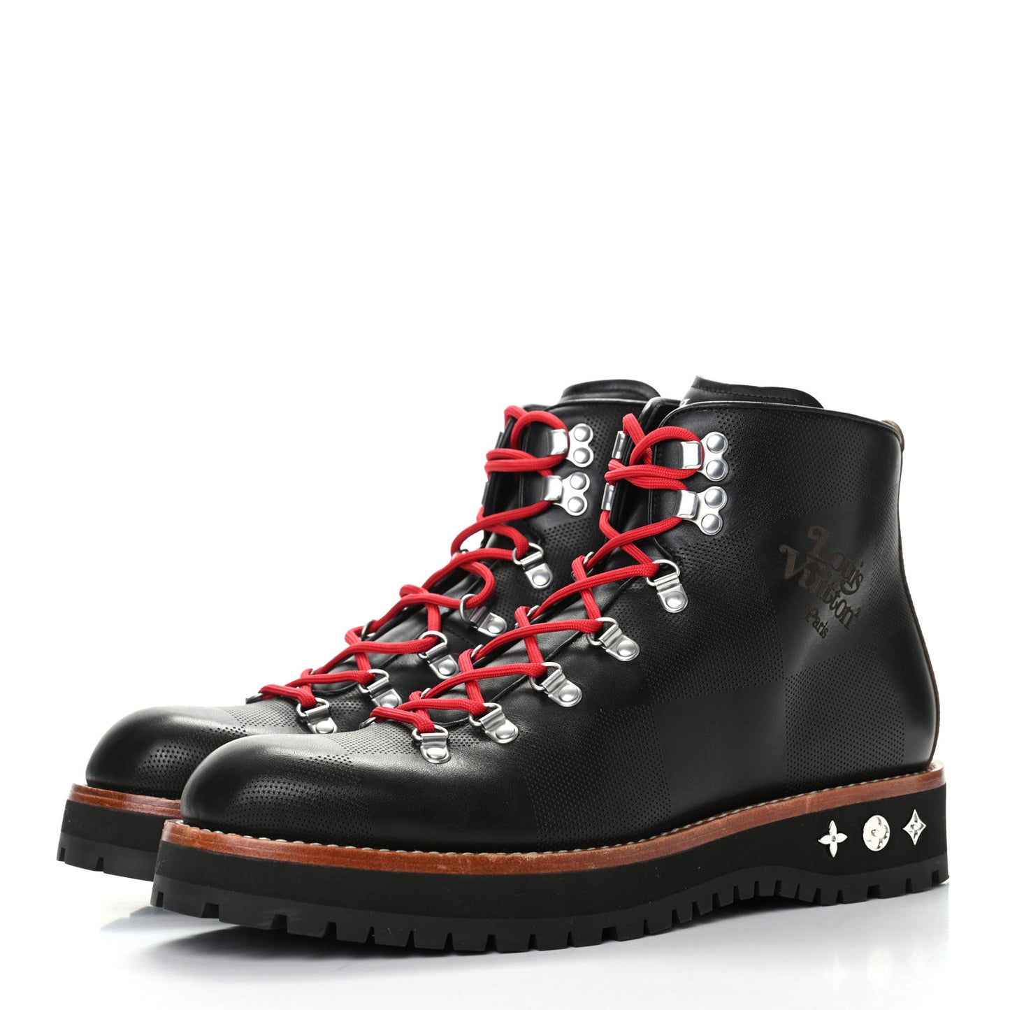 Calfskin Maxi Damier Perforated Alpinist Ankle Boots 9 Black
