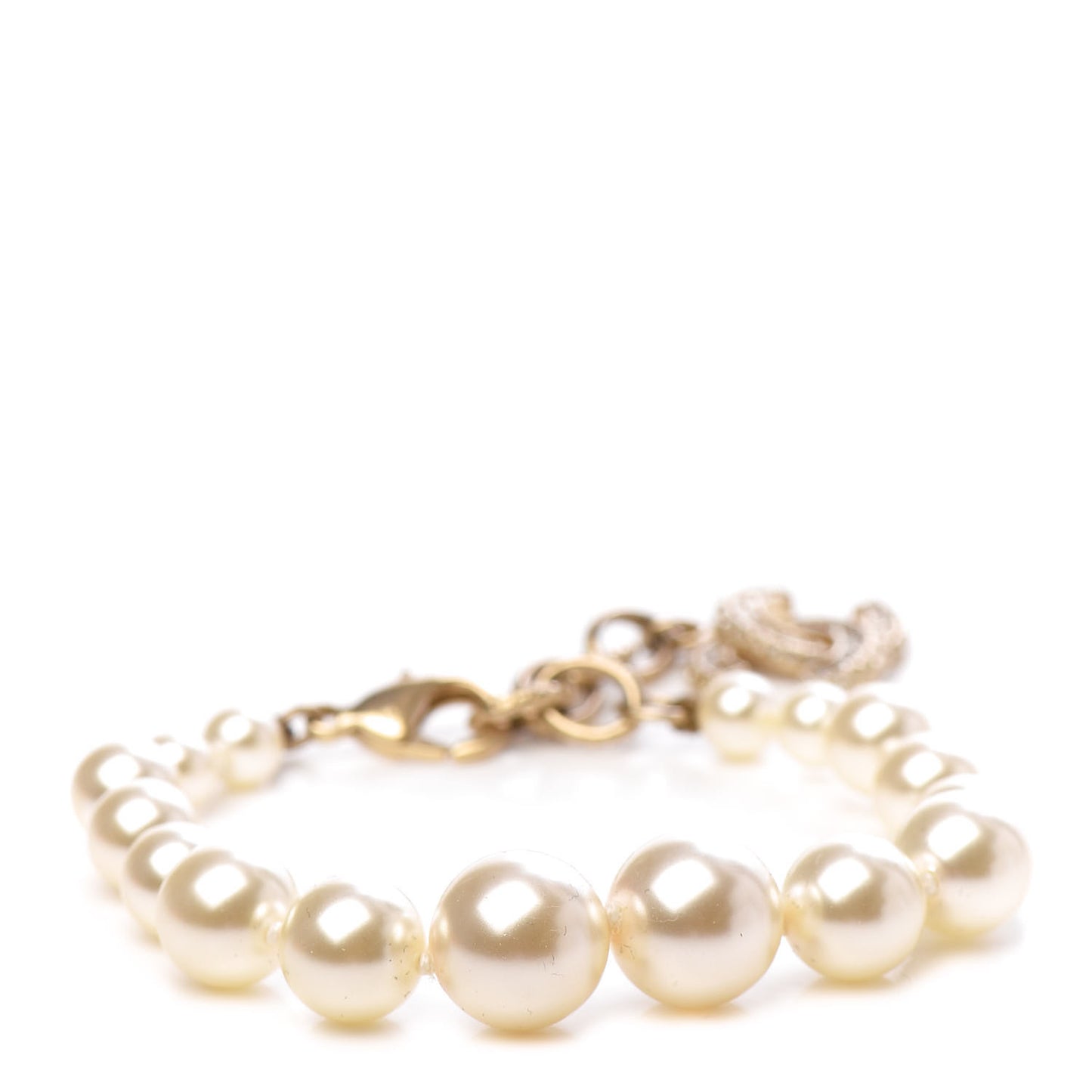 Graduated Pearl Crystal CC Bracelet Gold