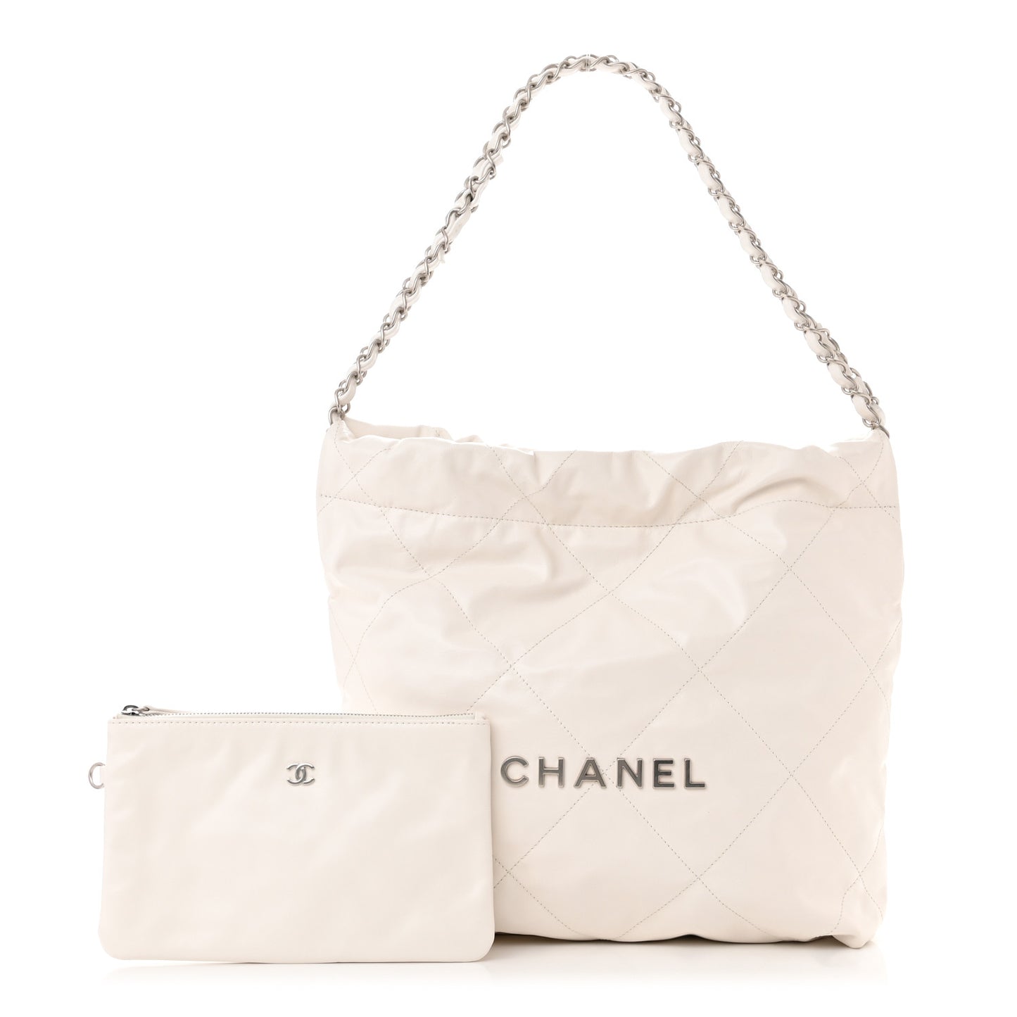 Shiny Calfskin Quilted Small Chanel 22 White