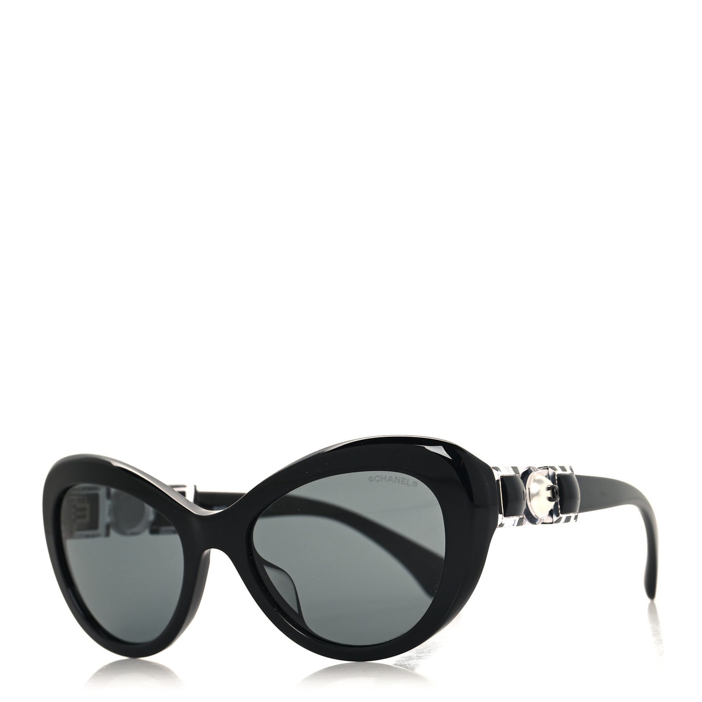 Acetate Glass Pearls Cat Eye Sunglasses 5443-H Black