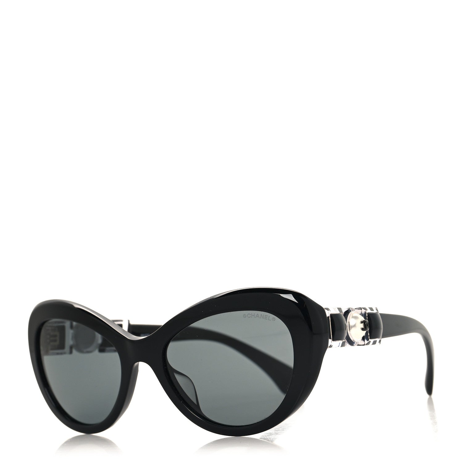 Chanel Acetate Glass Pearls Cat Eye Sunglasses 5443-H Black 1 of 7