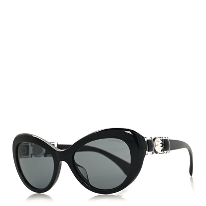 Chanel Acetate Glass Pearls Cat Eye Sunglasses 5443-H Black 1 of 7