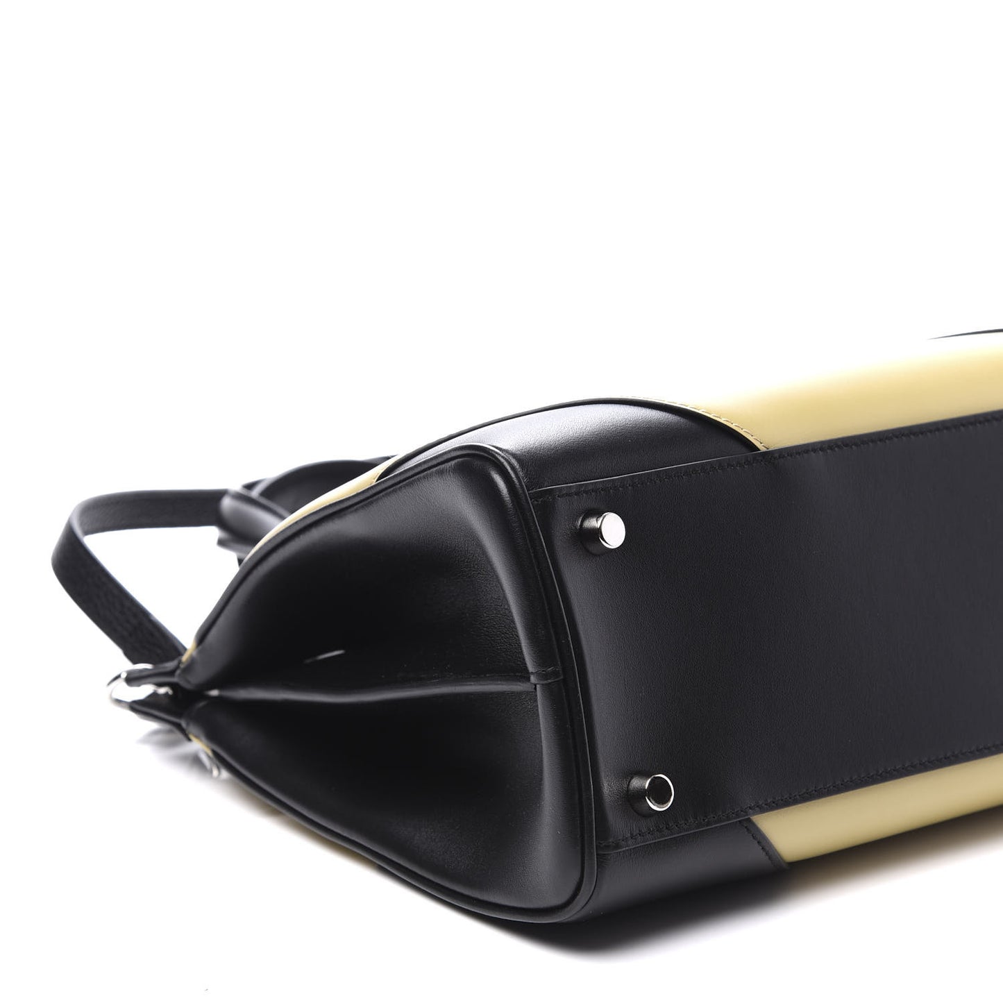 Smooth Calfskin Diagonal Striped Small Zumi Top Handle Bag Black Beige