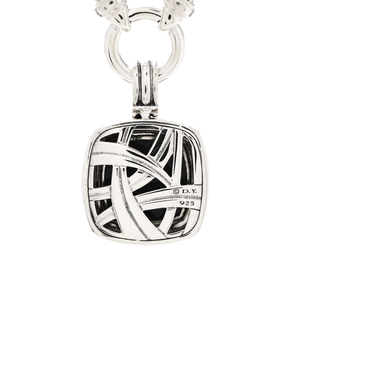 David Yurman Sterling Silver Diamond Black Onyx 16mm Albion Wheat Chain Pendant Necklace 4 of 5