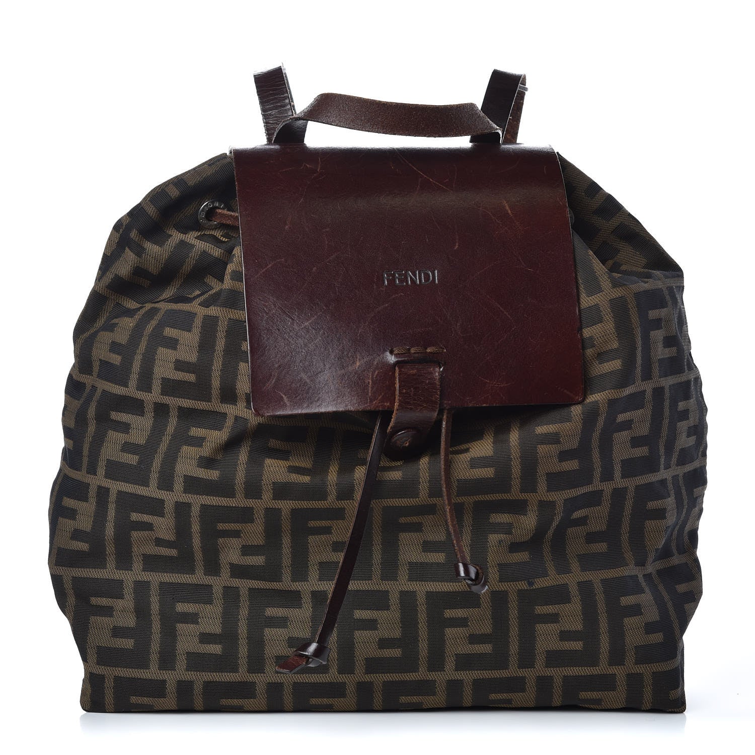 Fendi Zucca Drawstring Flap Backpack Tobacco 1 of 11