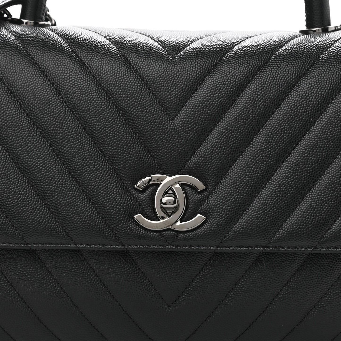 Caviar Chevron Quilted Small Coco Handle Flap Black