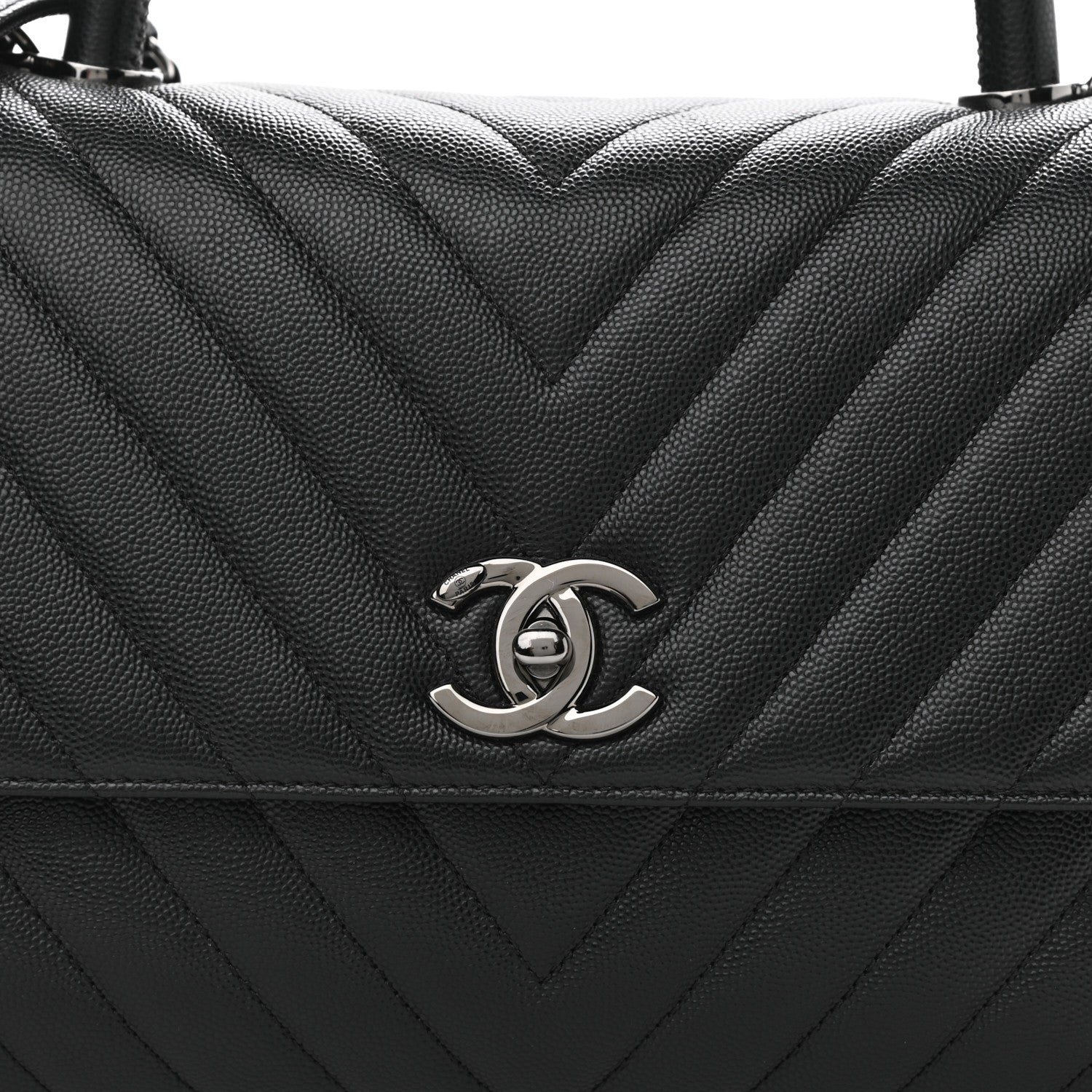 Chanel Caviar Chevron Quilted Small Coco Handle Flap Black 8 of 10