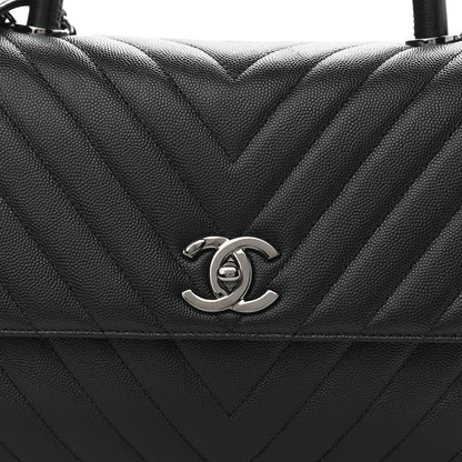 Chanel Caviar Chevron Quilted Small Coco Handle Flap Black 8 of 10