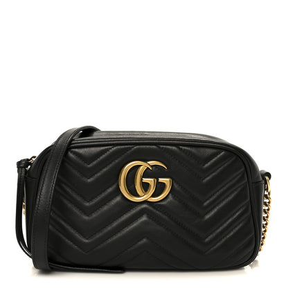 Gucci Calfskin Matelasse Small GG Marmont Chain Shoulder Bag Black 1 of 11