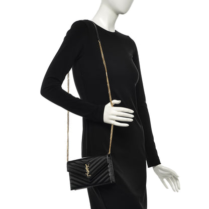 Saint Laurent Grain De Poudre Matelasse Chevron Monogram Envelope Chain Wallet Black 2 of 7