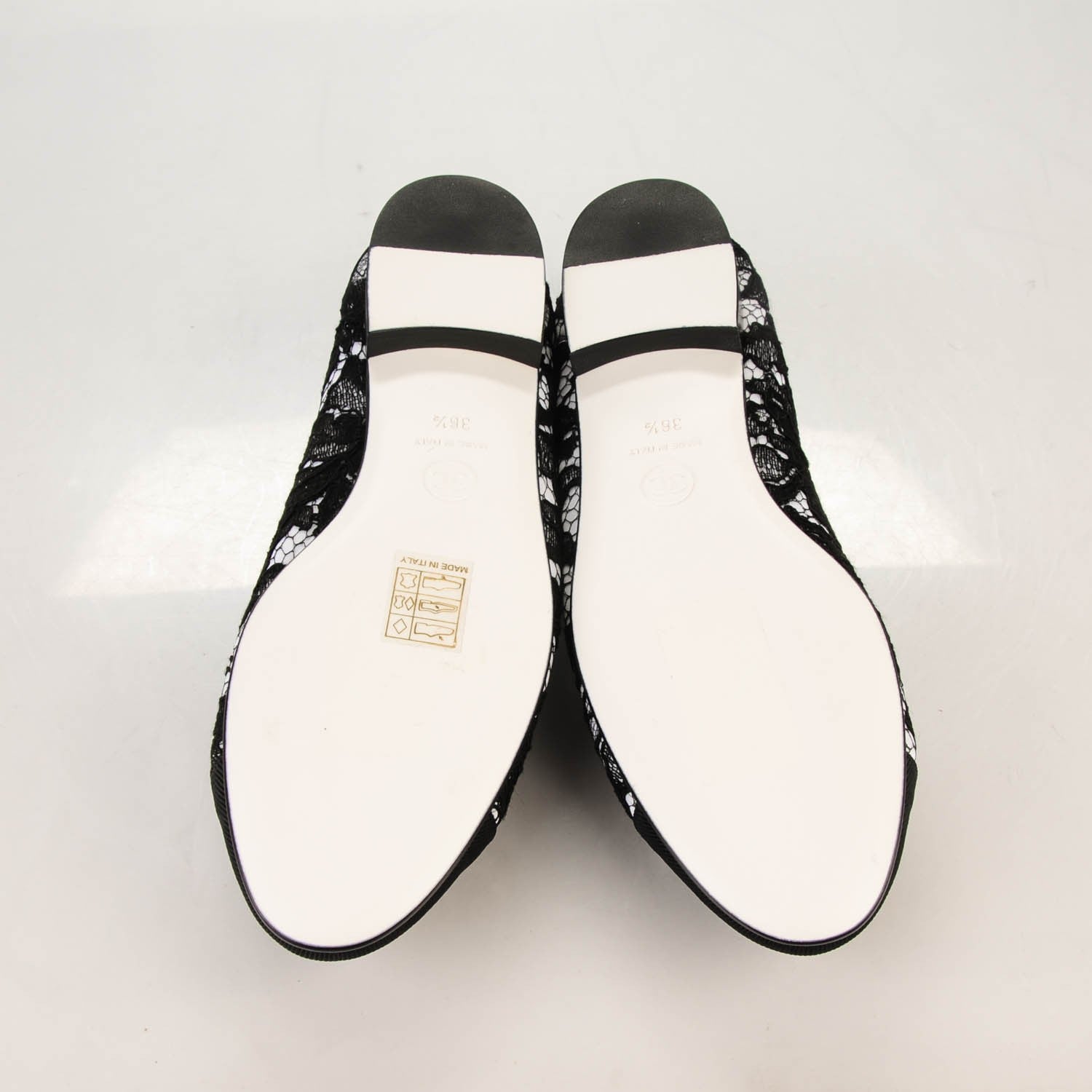 Chanel Lace Grosgrain Cap Toe Ballerina Flats 36.5 Black White 5 of 8