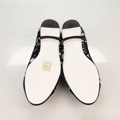 Chanel Lace Grosgrain Cap Toe Ballerina Flats 36.5 Black White 5 of 8