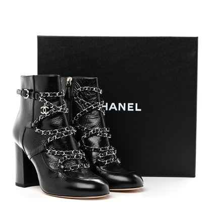 Chanel Crackled Calfskin Chain CC Short Boots 38 Black 9 of 9
