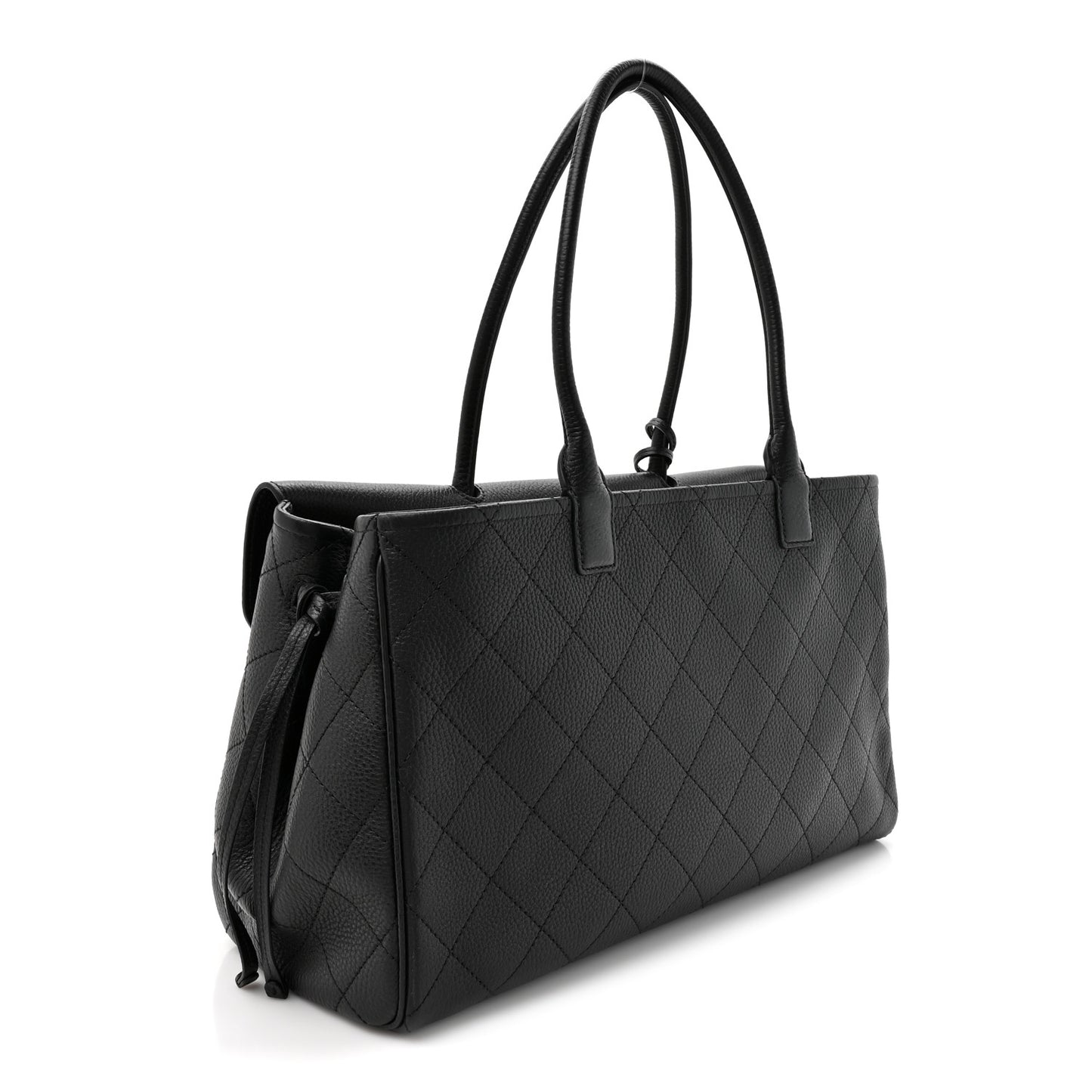 Grained Calfskin Stitched Urban Essentials Shopping Bag Black