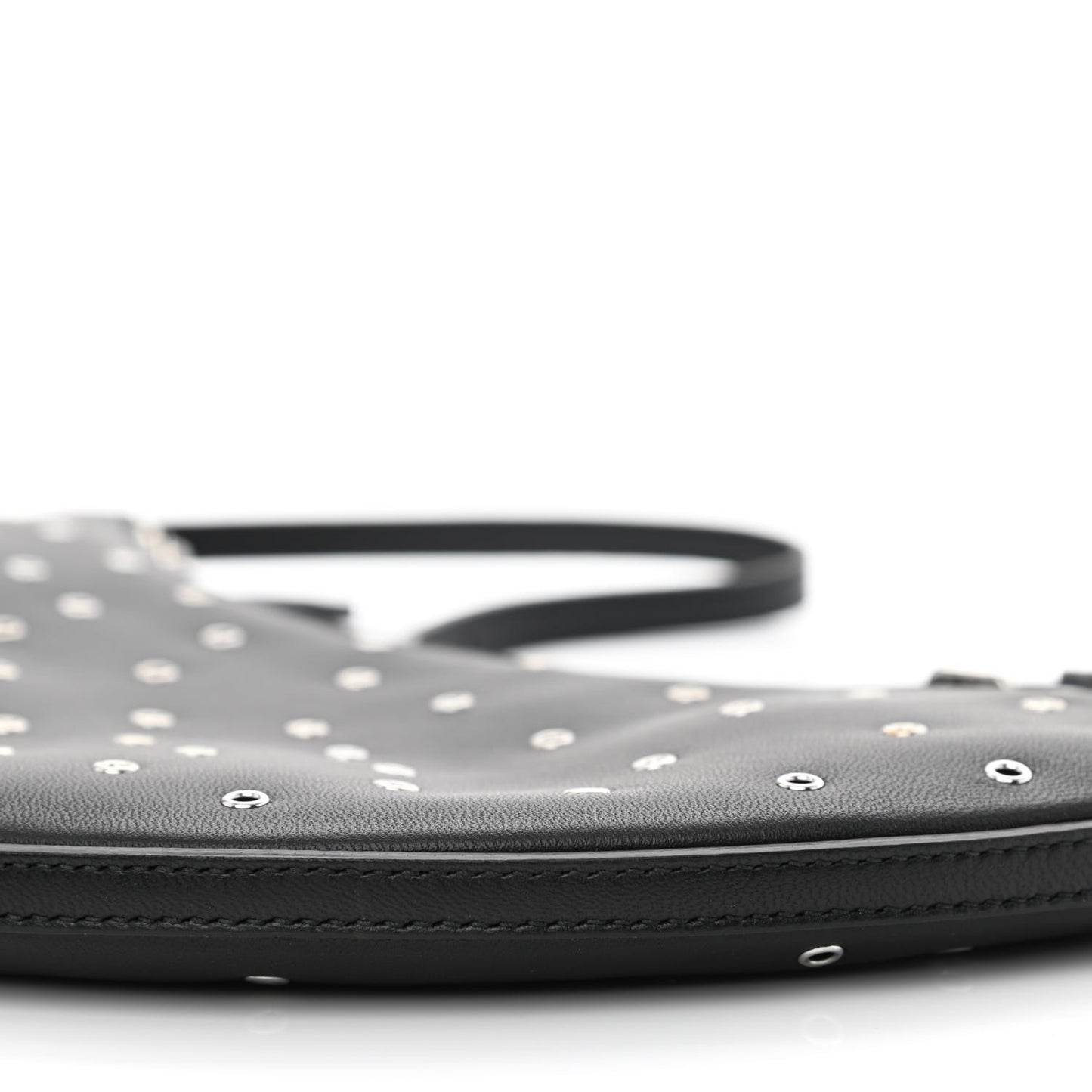 Lambskin Grommet One Piece Demi Lune Bag Black