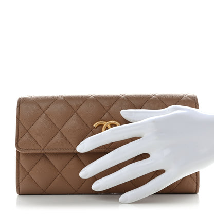 Chanel Caviar Quilted Chain CC Long Flap Wallet Dark Beige 2 of 9