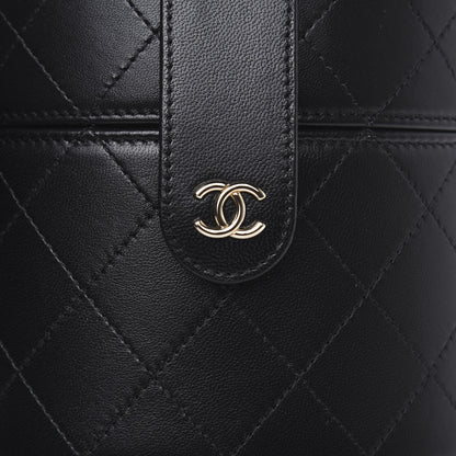 Chanel Lambskin Quilted Round Vanity Case With Chain Black 9 of 12