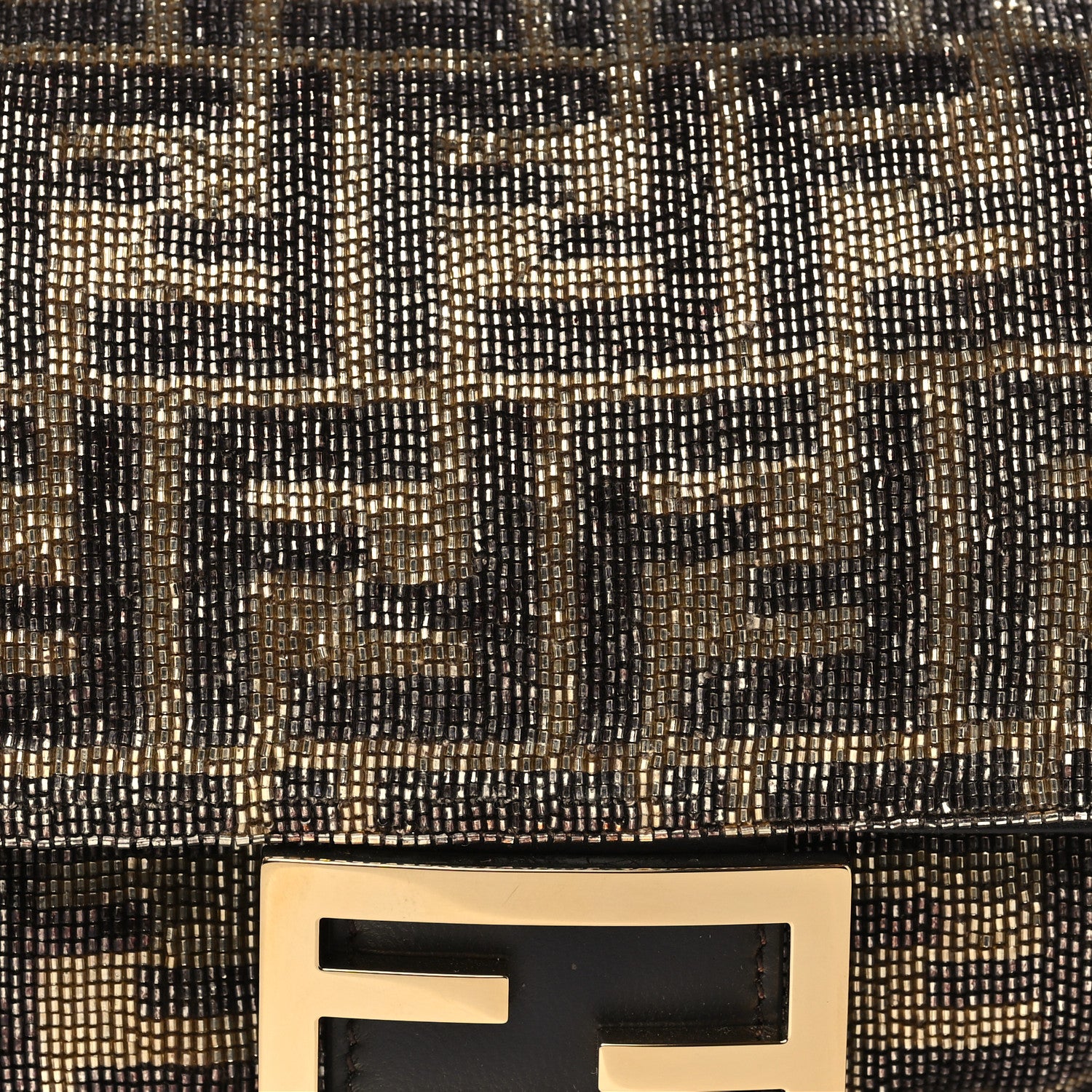 Fendi Vitello King Beaded Zucca Baguette Mogano Panna Ebano 7 of 9